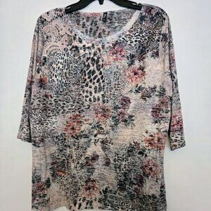 Zavanna 3/4 floral mixed‎ print tunic top XL